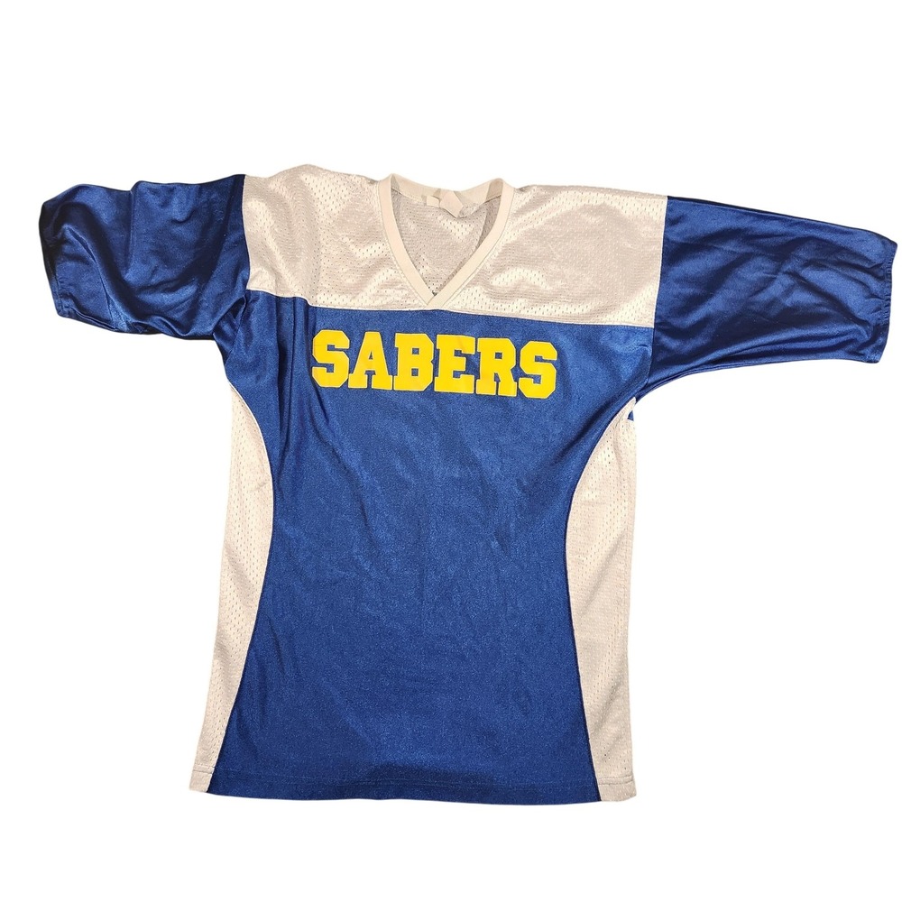 Sabers Football Jersey Adult Blue White Yellow Number 8 Mesh High School